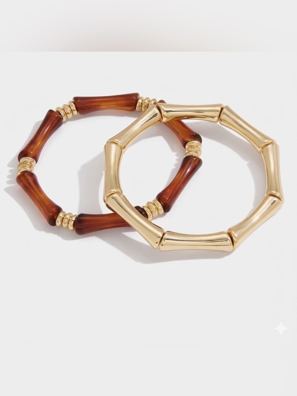 Gold-Tone Stainless Steel & Resin Bamboo-Style Bracelet Set – Hypoallergenic